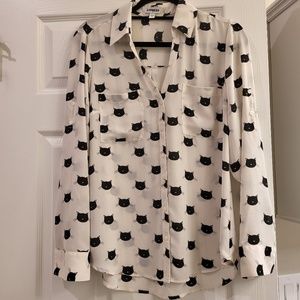 Express Long Sleeve Button Down Black Cat Shirt